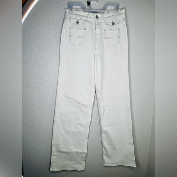 Massimo Dutti Denim - Massimo Dutti womens cream jeans Sz 4 high rise wide leg pockets streetwear